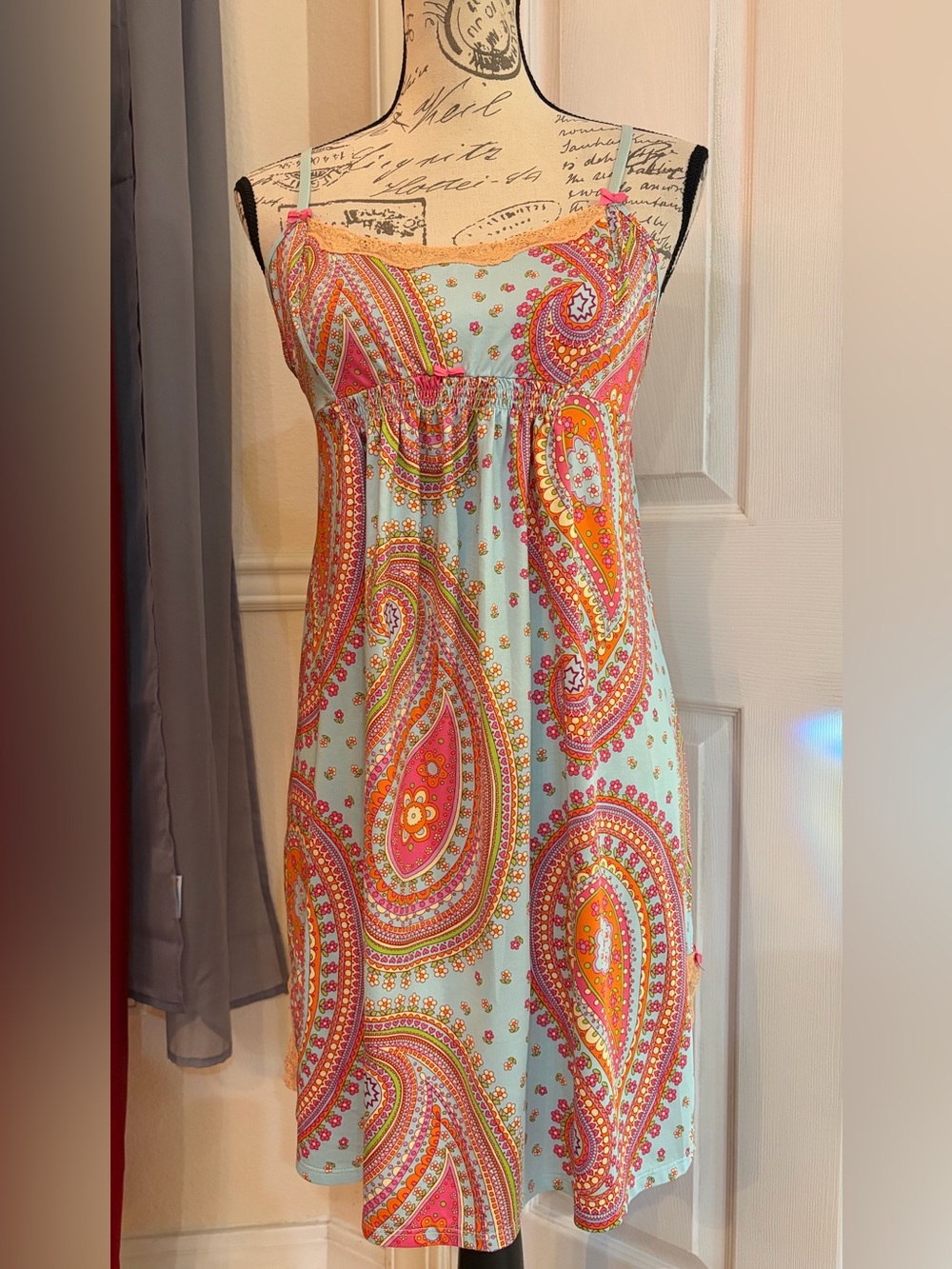 Betseyville by Betsey JohnsonLight Blue Paisley Spaghetti Strap Chemise